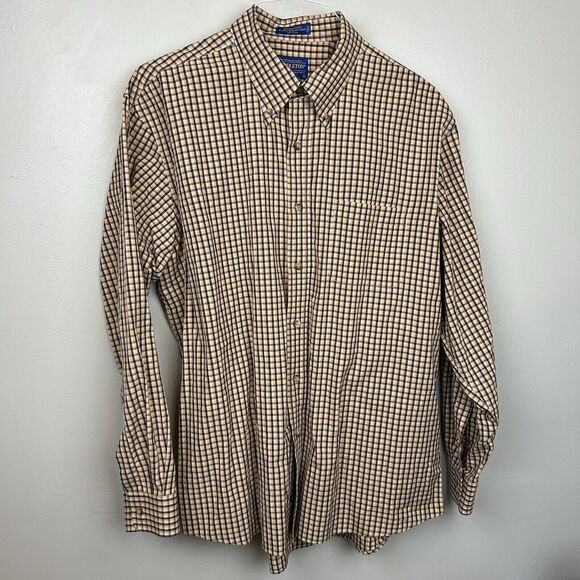 Pendleton Broadway Cloth Button Down Shirt Plaid Men's Size XL Yellow Blue Check - Picture 1 of 7